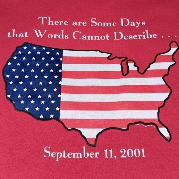 VTG Y2K 9/11 Memorial XL T-shirt USA Flag Tee Patriotic Red September 11 2001 - Picture 3 of 7